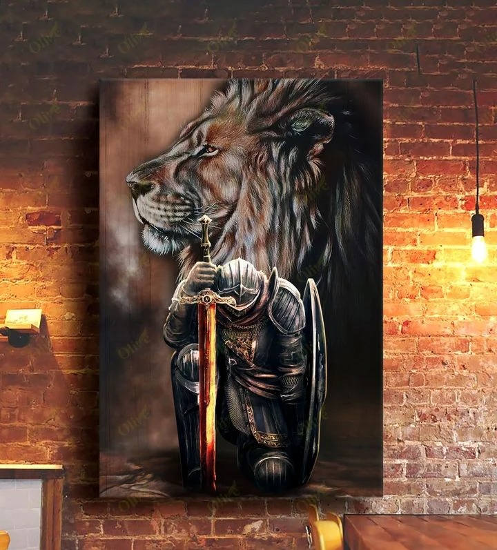 Lion and warrior knight canvas