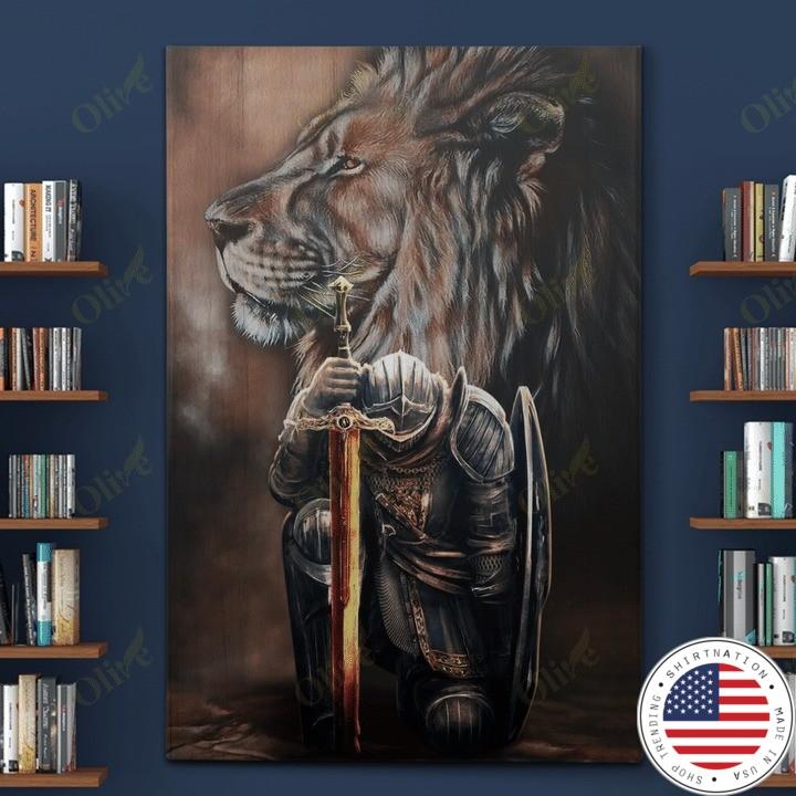 Lion and warrior knight canvas