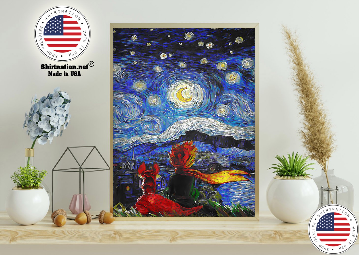 Little prince and fox starry night Van Gogh poster 11