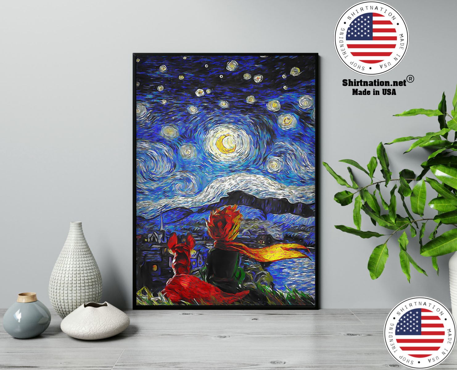 Little prince and fox starry night Van Gogh poster 13