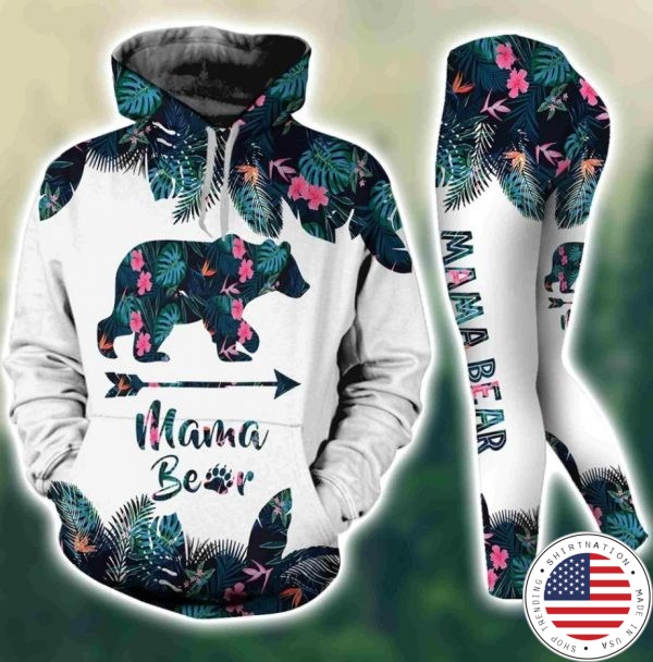Mama bear tropical leaves 3D hoodie and legging