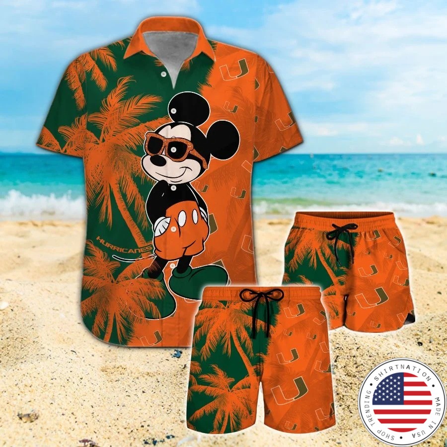 Mickey Mouse Miami Hurricanes hawaiian shirt and beach short