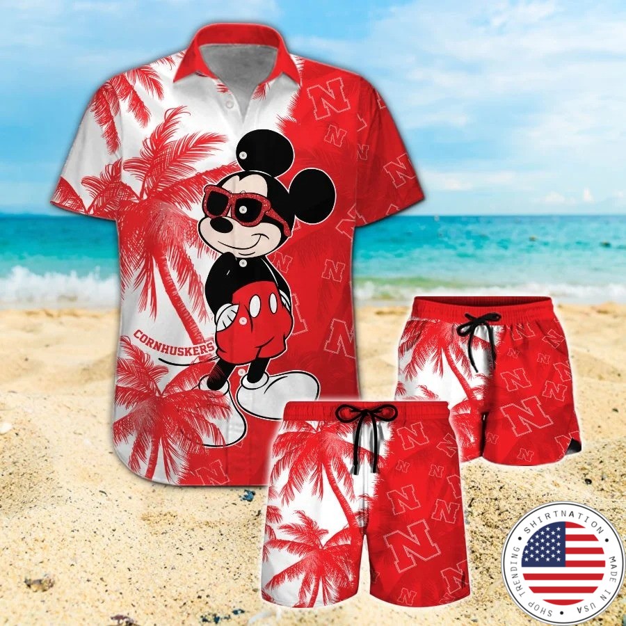 Mickey Mouse Nebraska Cornhuskers hawaiian shirt and beach short