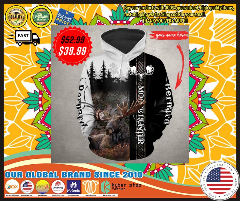 Moose hunter custom name 3D hoodie 4