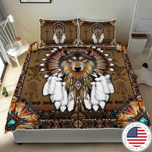 Native American wolf spirit quilt bedding set3