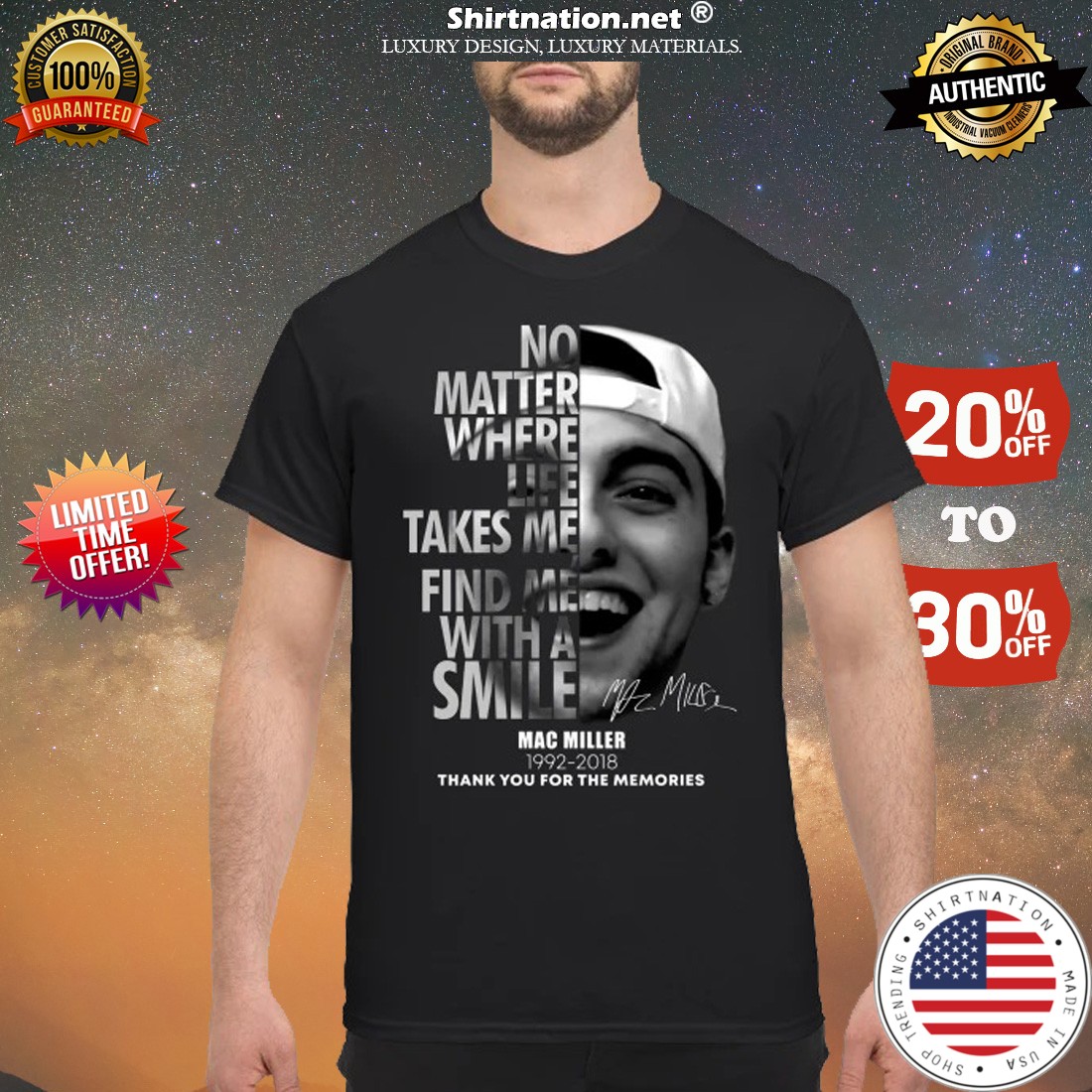 No matter where life takes me find me with a smile Mac Miller 1992 2018 shirt