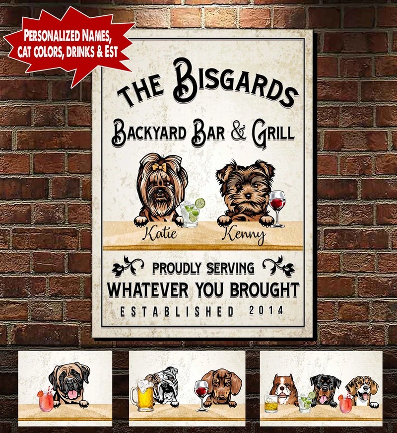 Personalized Backyard Bar & Grill Dog and Cat Canvas