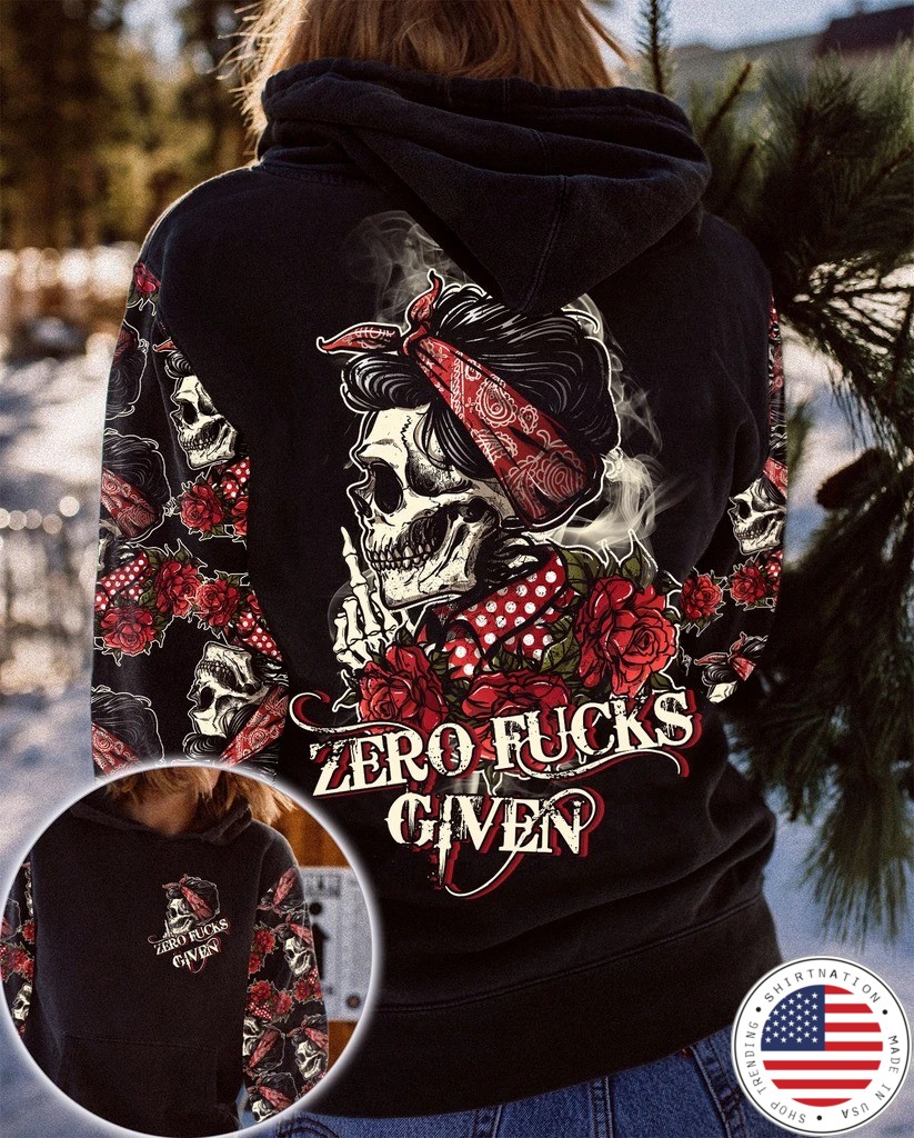 Skull rose zero fucks given 3D hoodie q