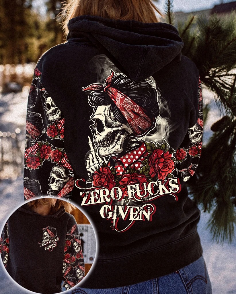 Skull rose zero fucks given 3D hoodie