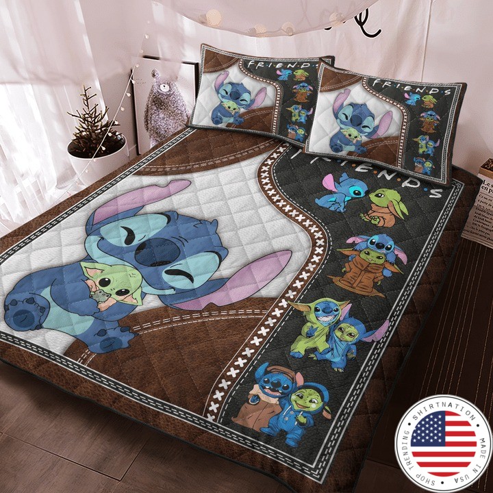 Stitch and baby Yoda friend quilt bedding set1