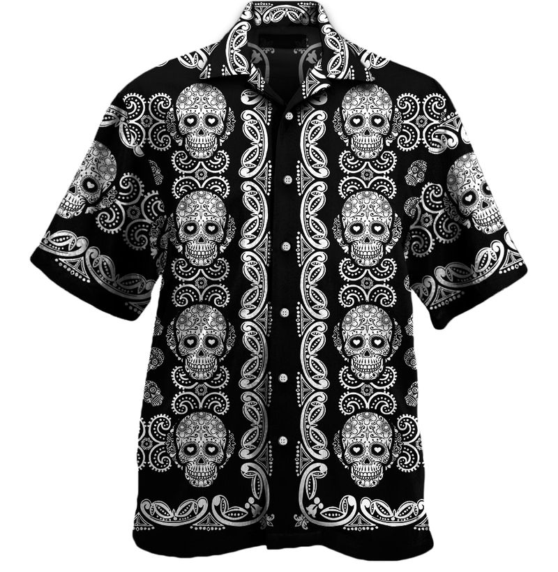 Sugar skull pattern all over print hawaii shirt