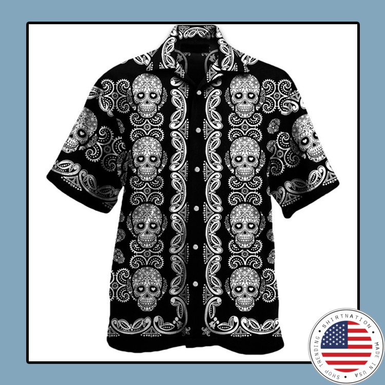 Sugar skull pattern all over print hawaii shirt1