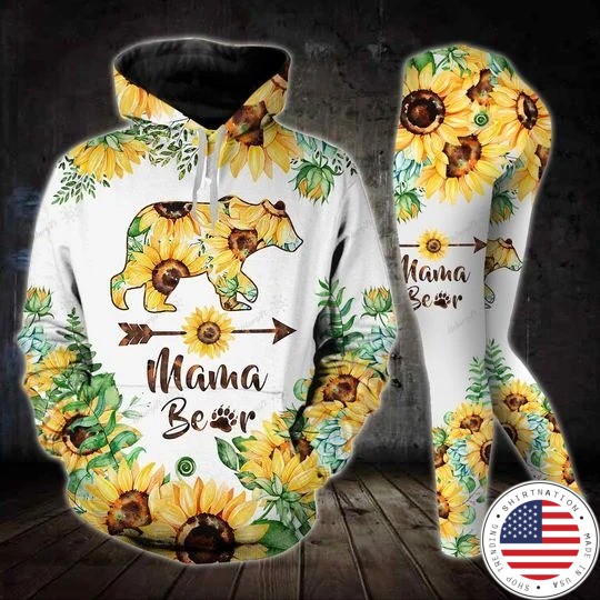 Sunflower and bear mama 3D hoodie and legging