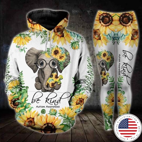 Sunflower elephant be kind autism awareness 3D hoodie and legging