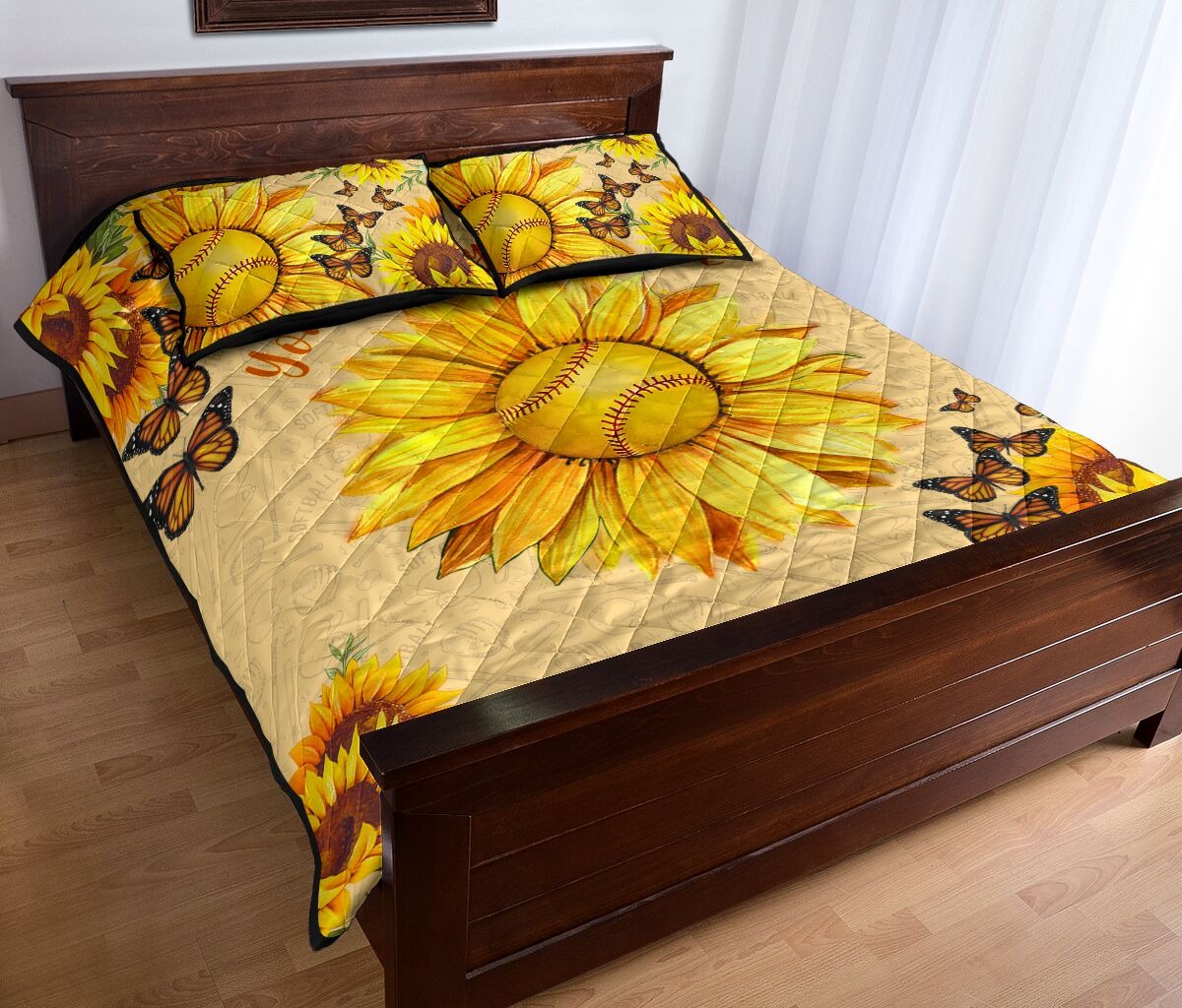 Sunflower softball quilt bedding set2