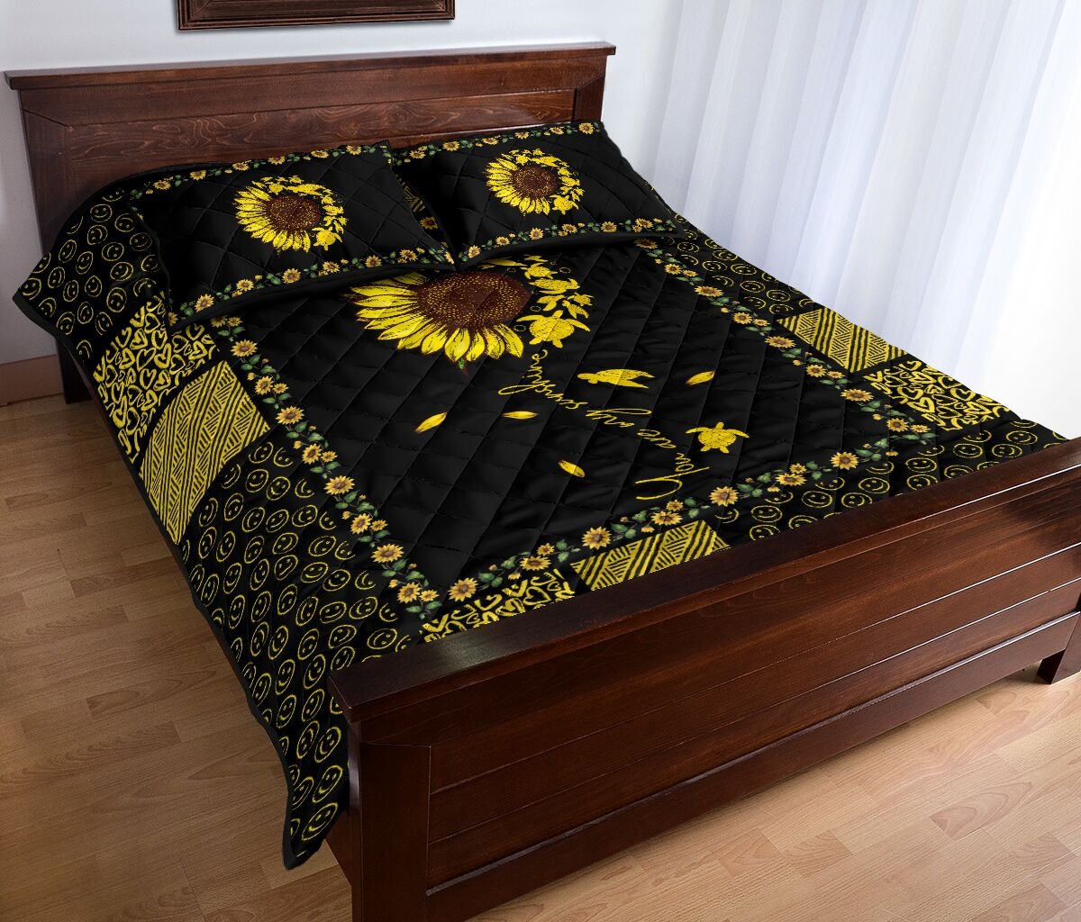 Sunflower sunshine turtle quilt bedding set2
