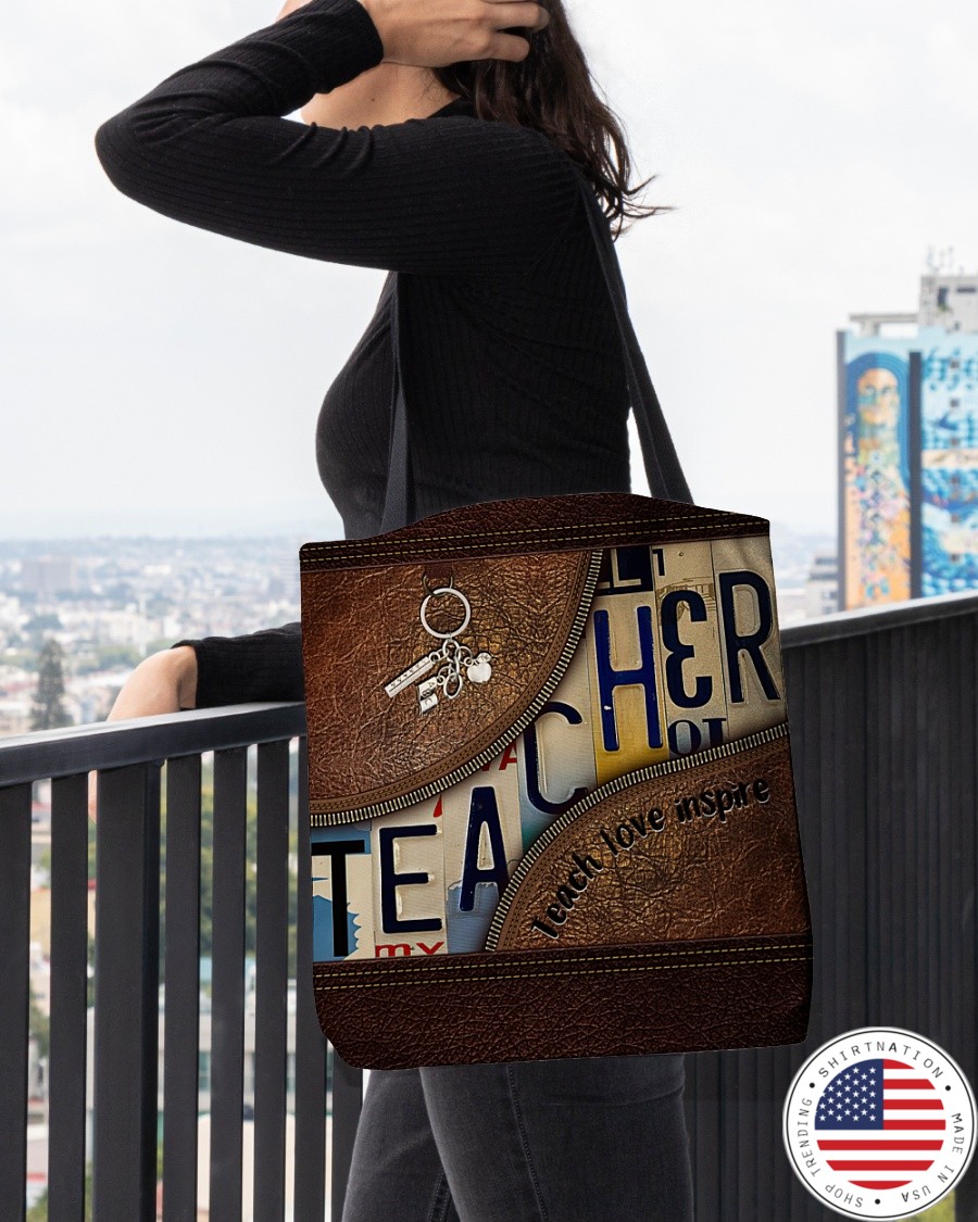 Teacher love inspire leather tote bag 3