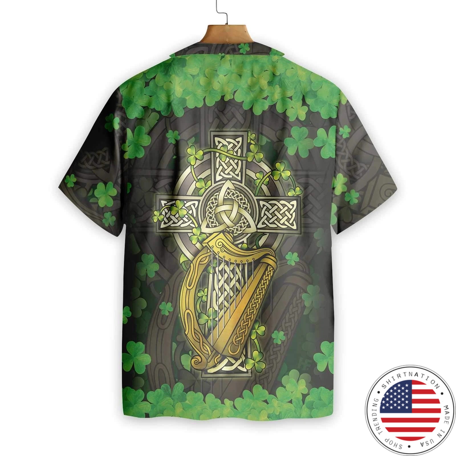 The Celtic Cross Harp Irish Hawaiian shirt