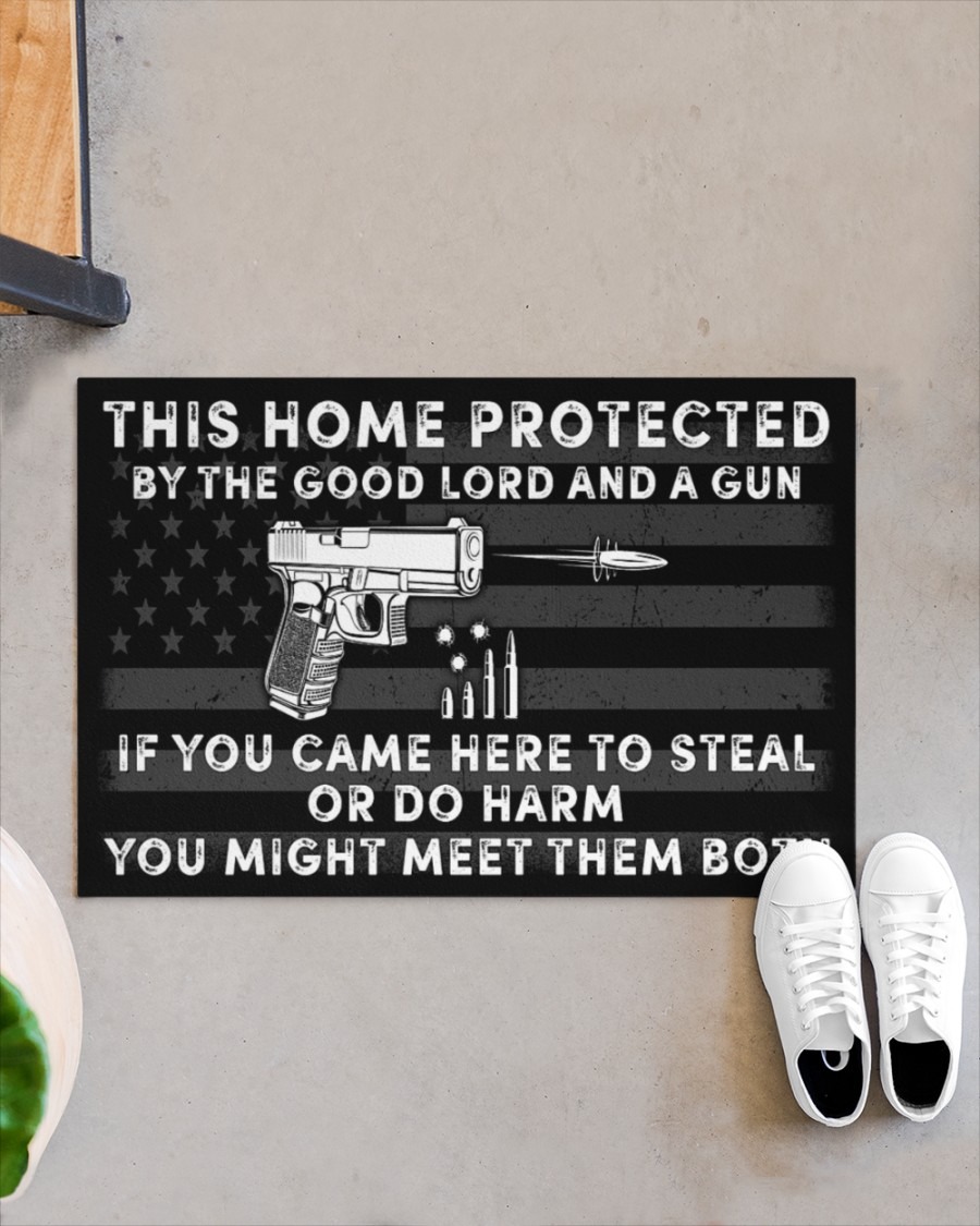 This home protected by the good lord and a gun doormat2