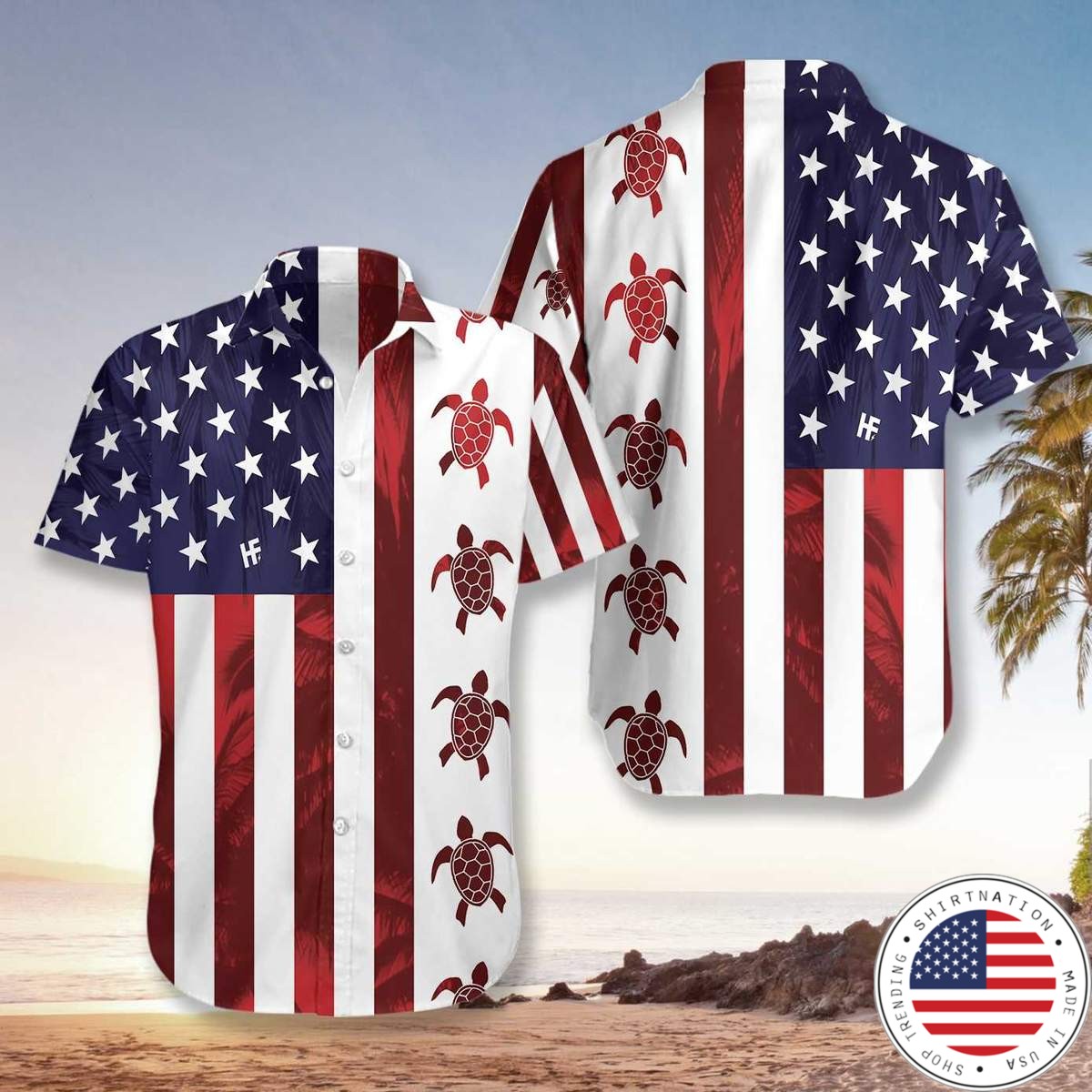 Turtle Flag American Hawaiian Shirt3