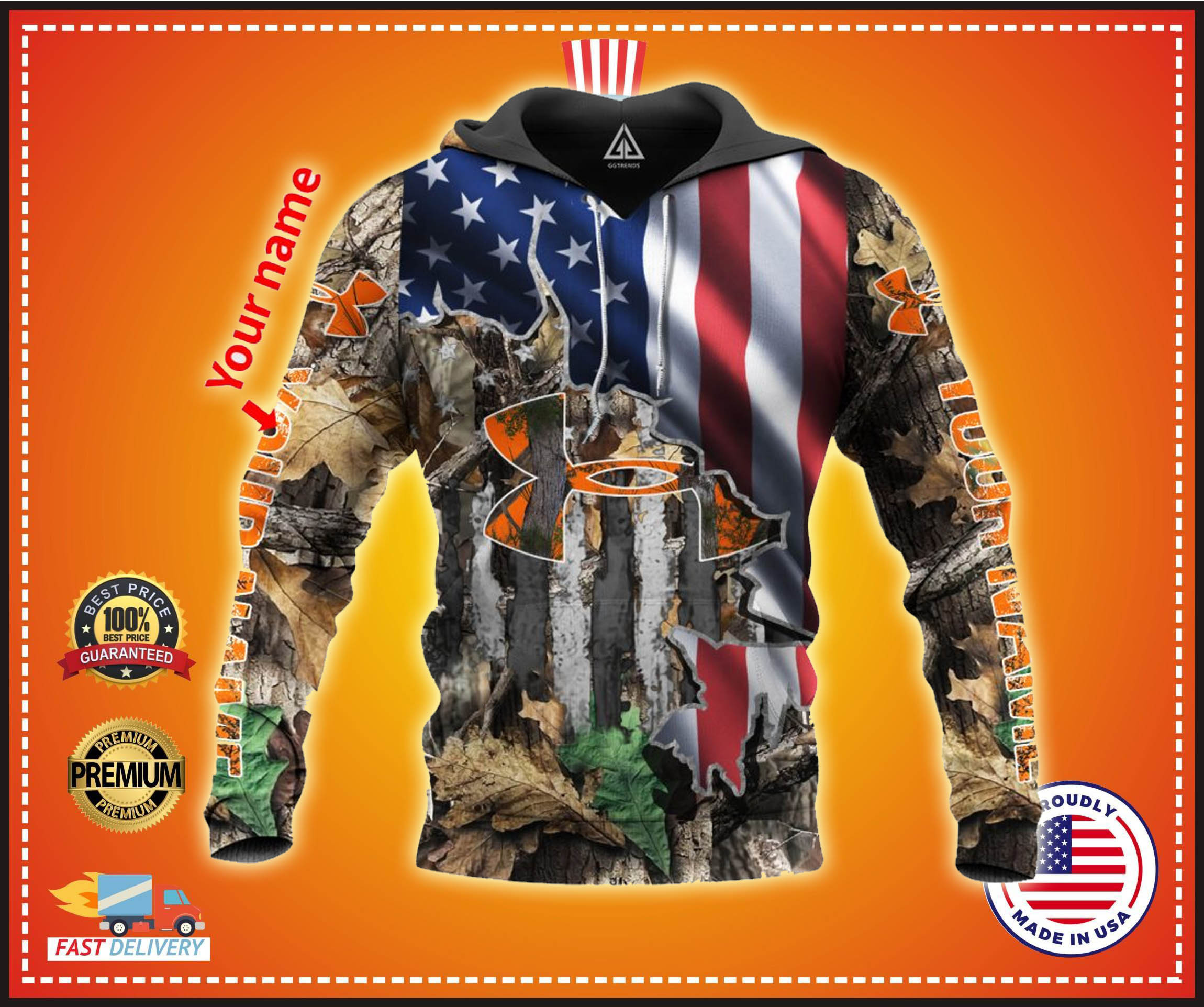 Under Armour American flag custom name 3d hoodie