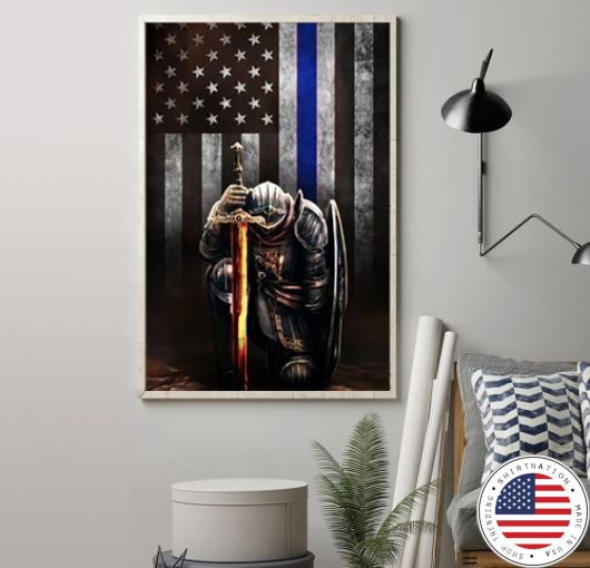 Warrior knight american blue line flag canvas 2