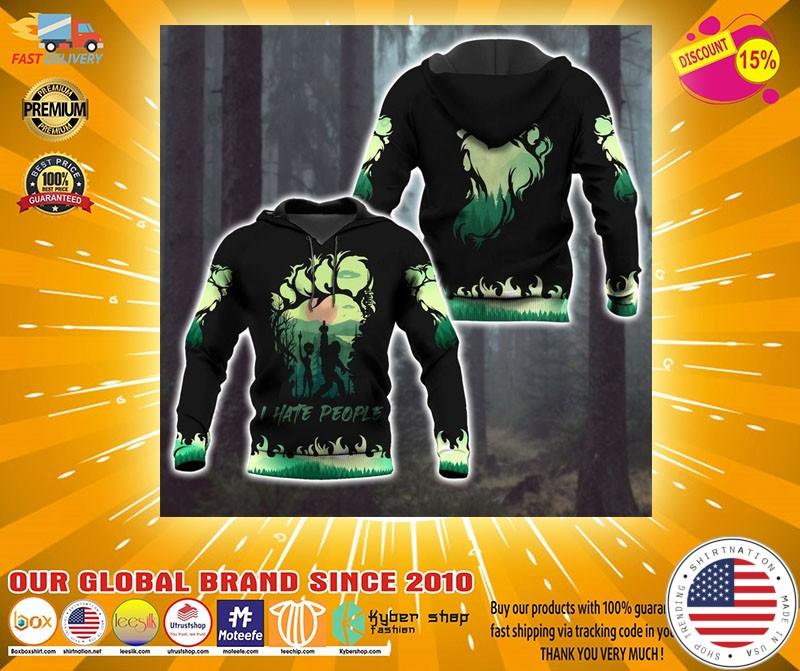 Bigfoot and Alien I Hate people green 3d hoodie2