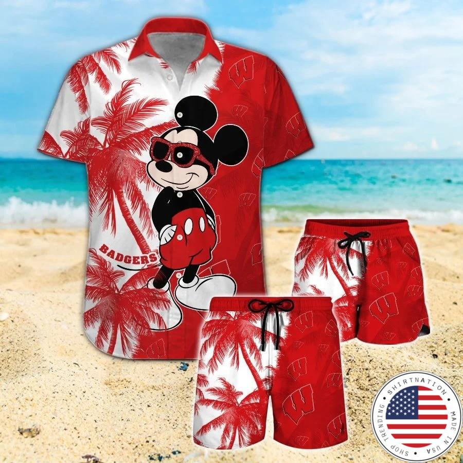 Mickey Mouse Wisconsin Badgers hawaiin shirt vs beach short