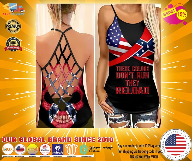 Skull American flag These colors dont run they reload cross camisole Strappy tank top2
