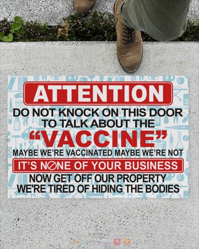 Attention Do Not Knock on the door to talk about vaccine doormat