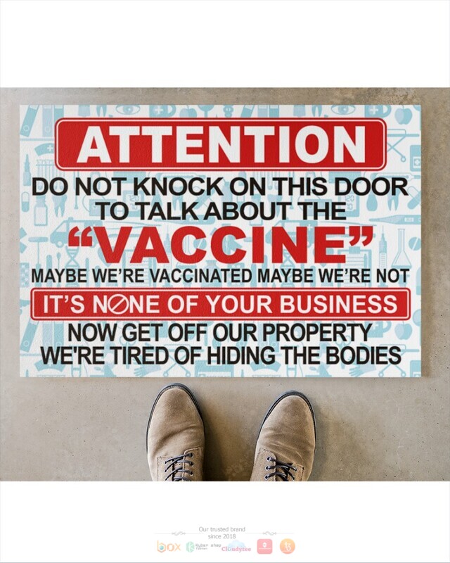 Attention Do Not Knock on the door to talk about vaccine doormat 1