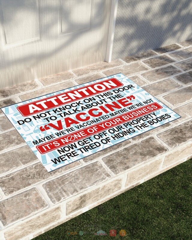 Attention Do Not Knock on the door to talk about vaccine doormat 1 2