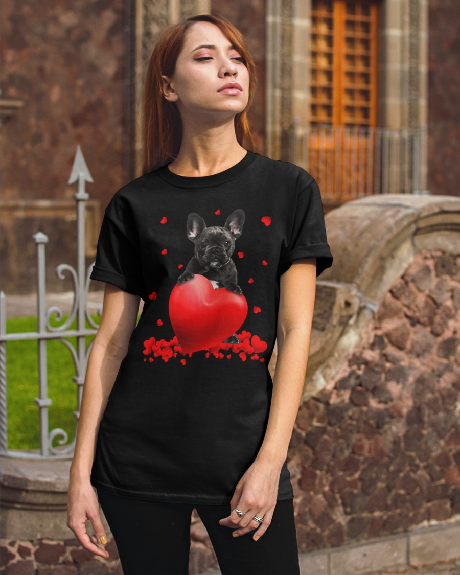 Black French Bulldog Valentine Hearts shirt hoodie 3