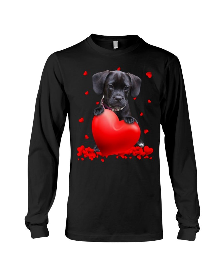 Black Puggle Valentine Hearts shirt hoodie 3