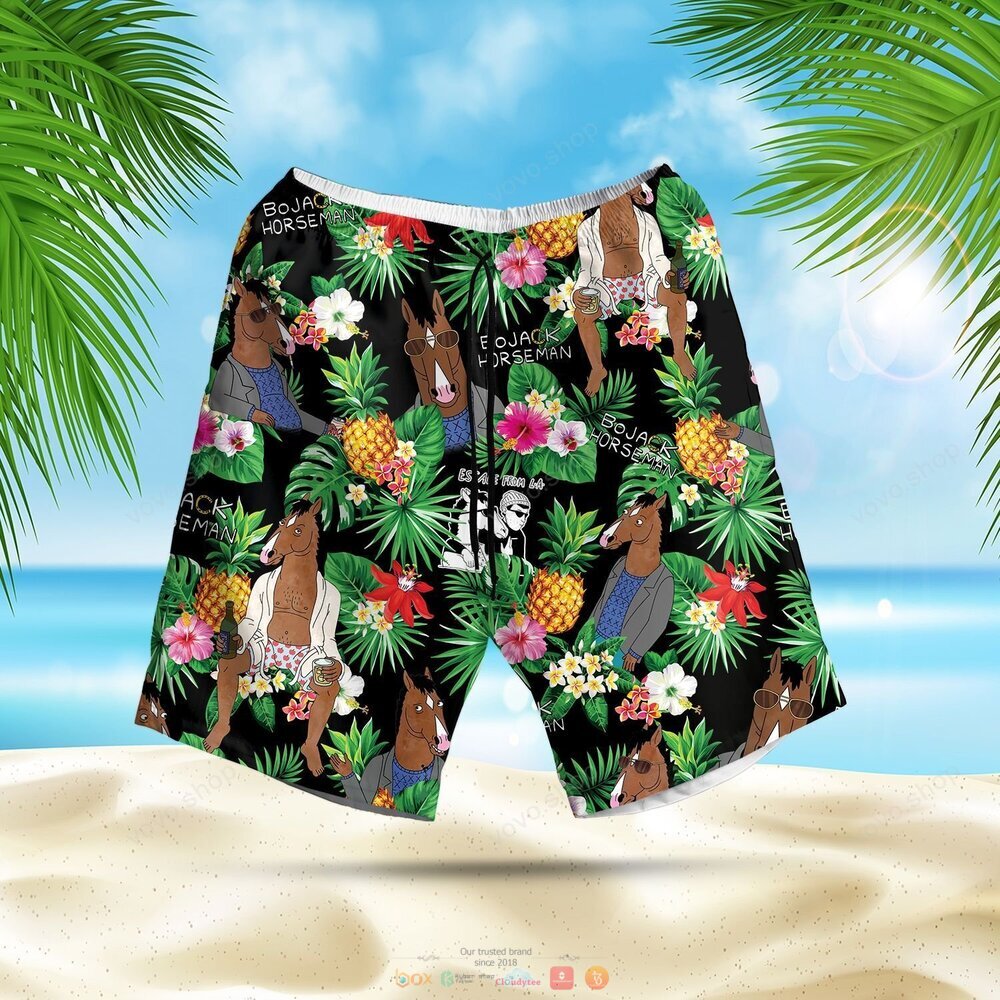 BoJack Horseman black green pineapple Hawaiian Shirt shorts 1