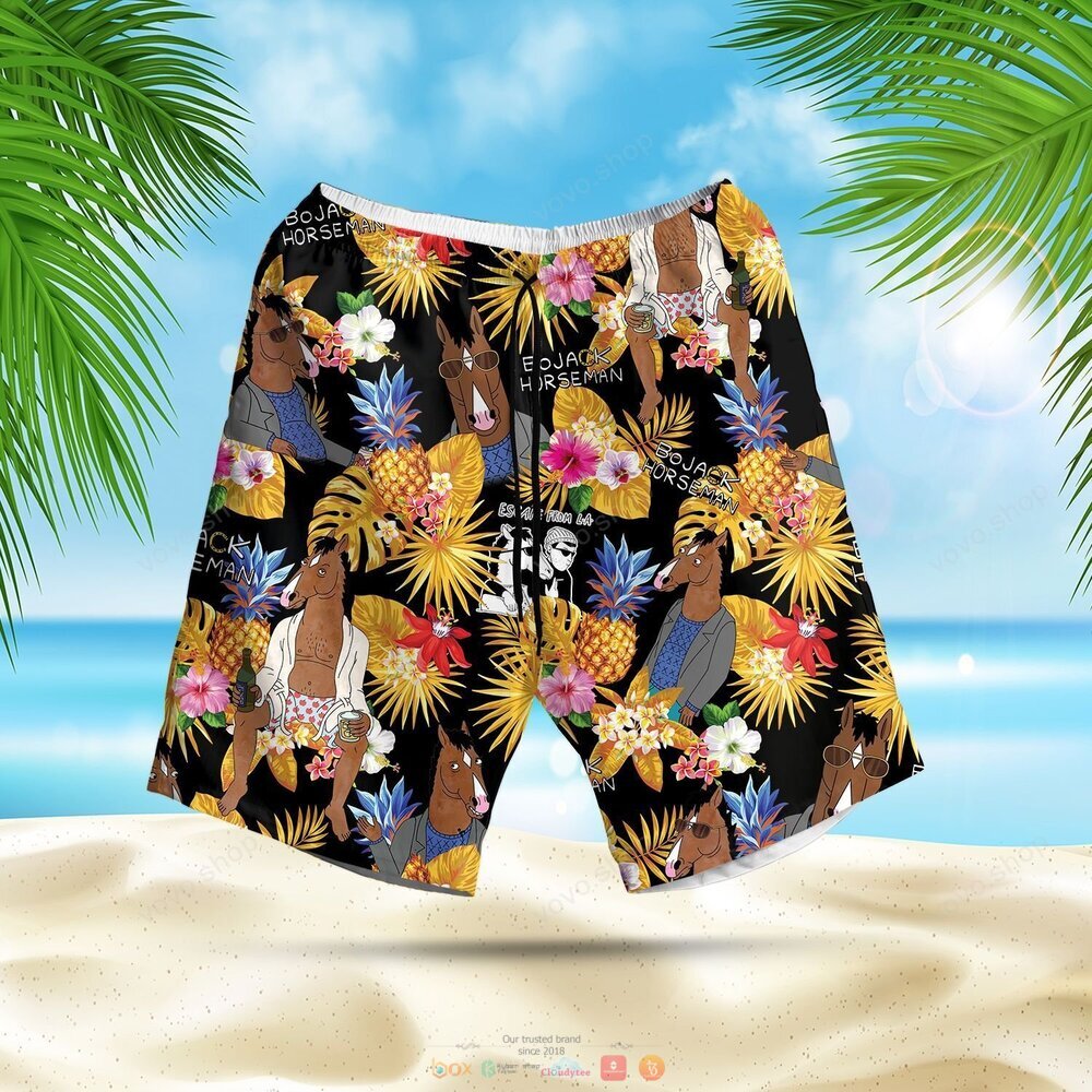 BoJack Horseman black yellow pineapple Hawaiian Shirt shorts 1