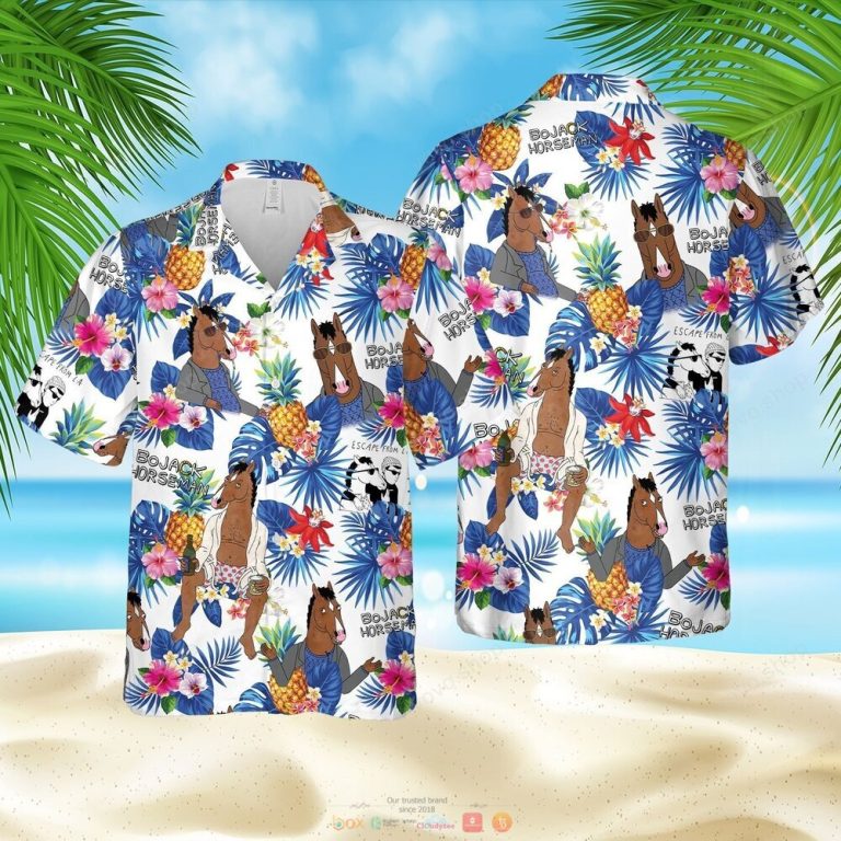 BoJack Horseman white blue pineapple Hawaiian Shirt shorts