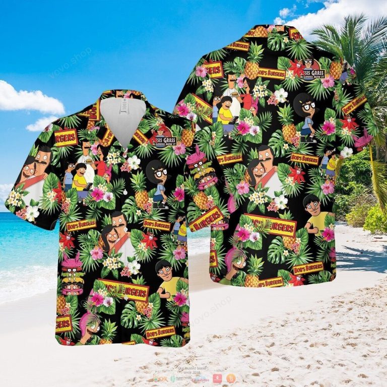 Bobs Burgers pineapple black green Hawaiian Shirt shorts 1