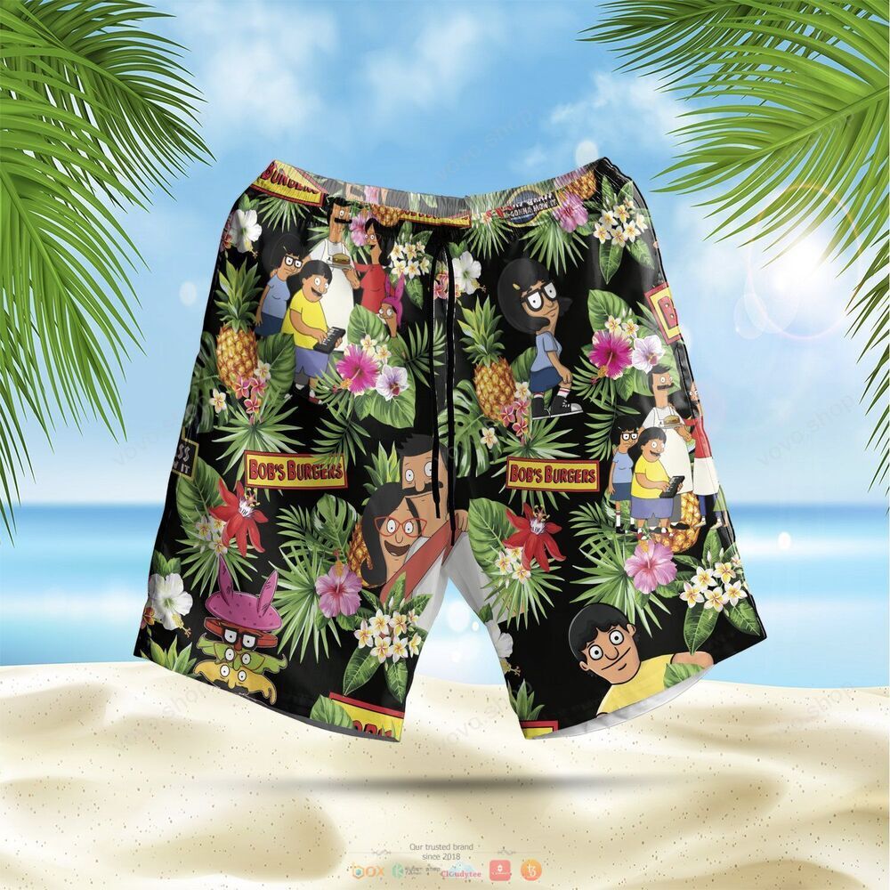 Bobs Burgers pineapple black green Hawaiian Shirt shorts 1 2