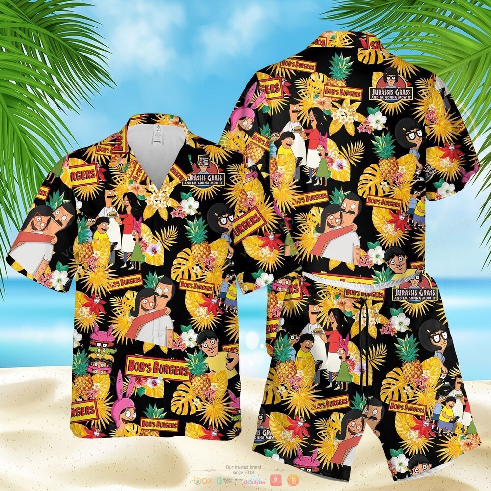 Bobs Burgers pineapple black yellow Hawaiian Shirt shorts