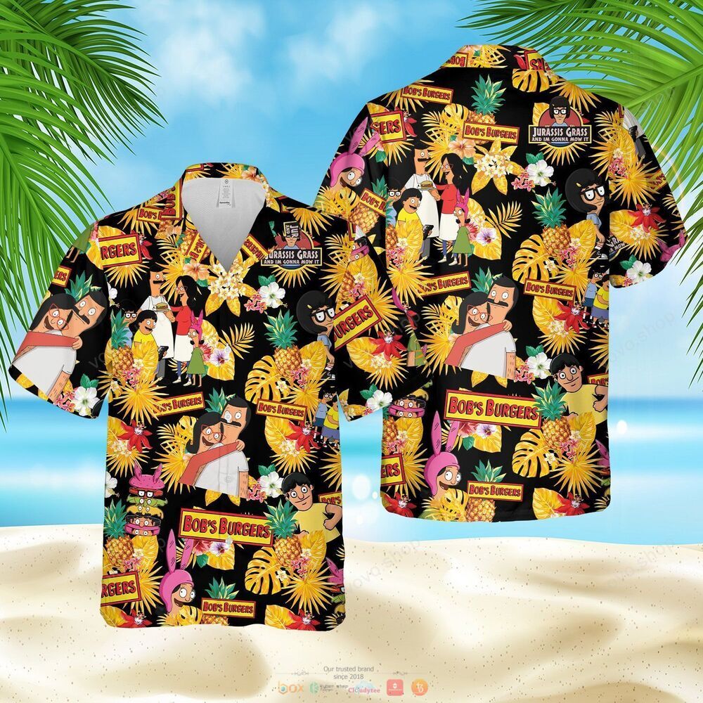 Bobs Burgers pineapple black yellow Hawaiian Shirt shorts 1