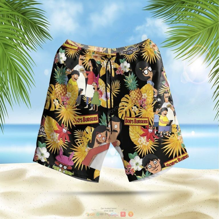 Bobs Burgers pineapple black yellow Hawaiian Shirt shorts 1 2