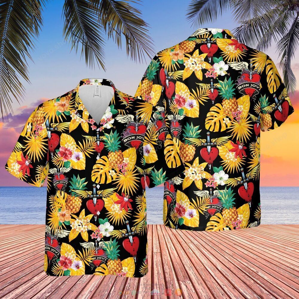 Bon Jovi band black yellow pineapple Hawaiian Shirt shorts