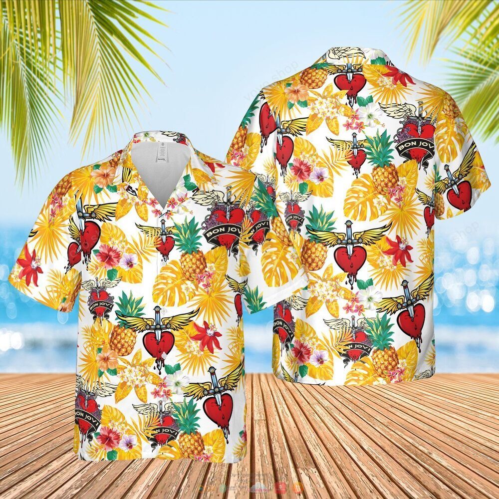 Bon Jovi band white yellow pineapple Hawaiian Shirt shorts