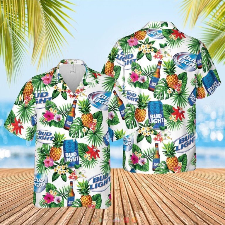 Bud Light Beer white green pineapple Hawaiian Shirt shorts