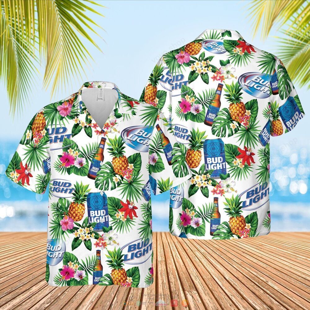 Bud Light Beer white green pineapple Hawaiian Shirt shorts