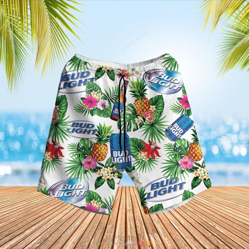 Bud Light Beer white green pineapple Hawaiian Shirt shorts 1