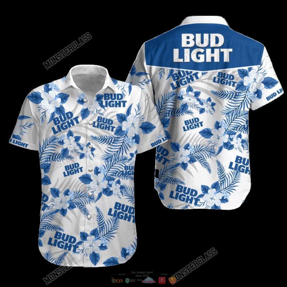Bud Light Blue Tropical Plant Hawaiian Shirt Shorts