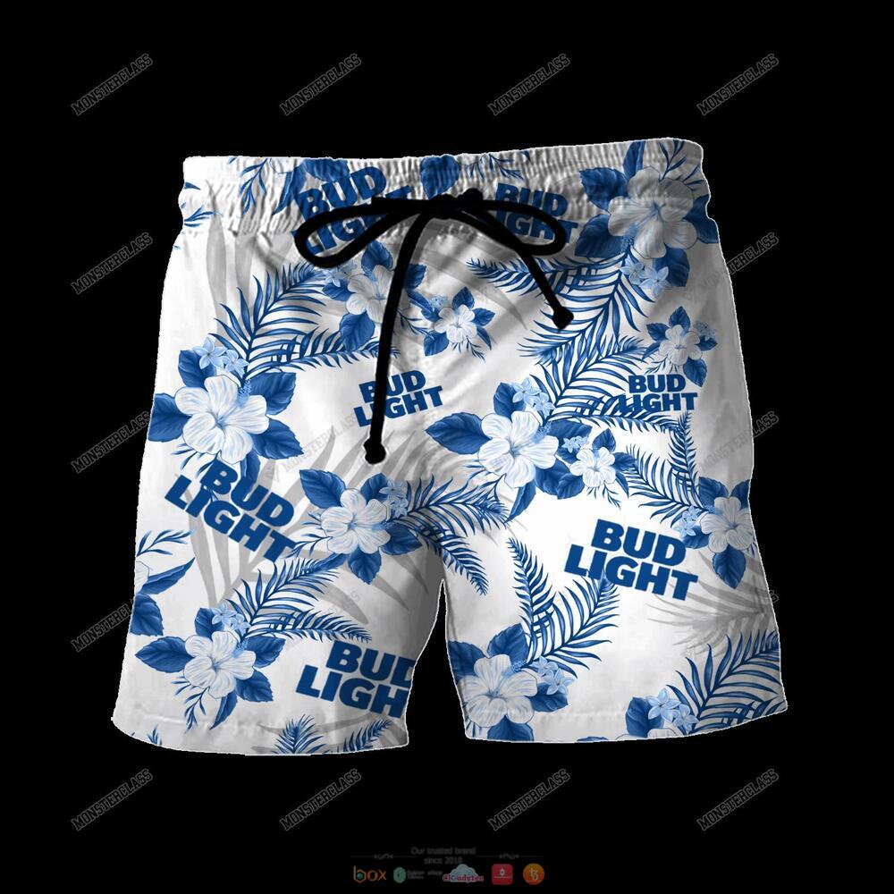 Bud Light Blue Tropical Plant Hawaiian Shirt Shorts 1