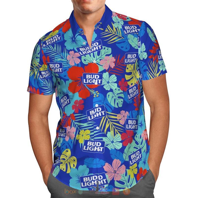 Bud Light Hibiscus Blue Hawaiian Shirt 1